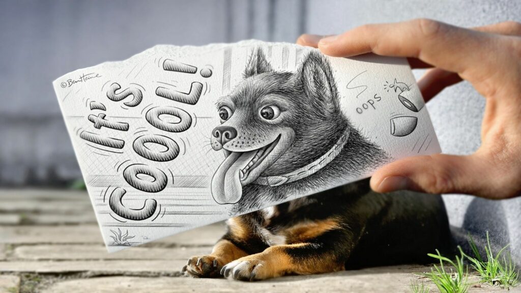 Playful 1920x1080 Dog Drawing with Hand - It's COOOL! Wallpaper
