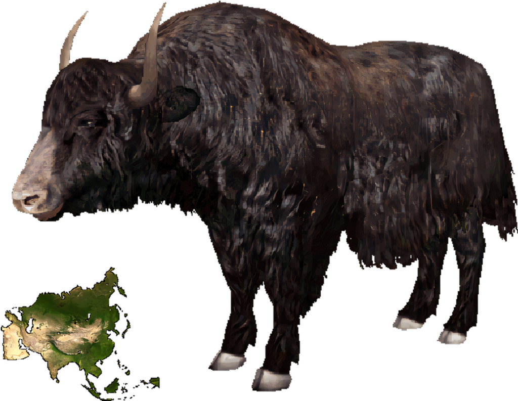 Illustrated Domestic Yak Wallpaper with Asia Map Background