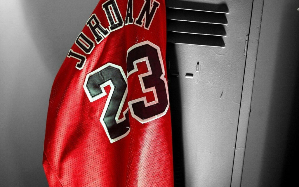 Bulls' Legend: Michael Jordan's Majestic Back Shot in Red Chicago Jersey Wallpaper