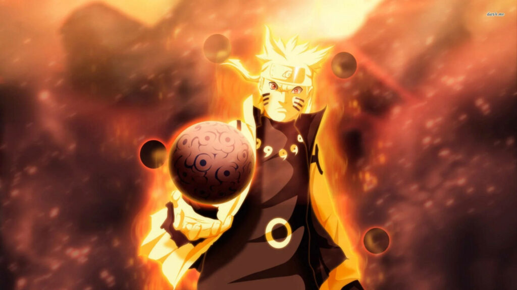 Demonic Power Unleashed: Naruto Wielding the Bijuu Rasengan in an Epic Anime Background Wallpaper