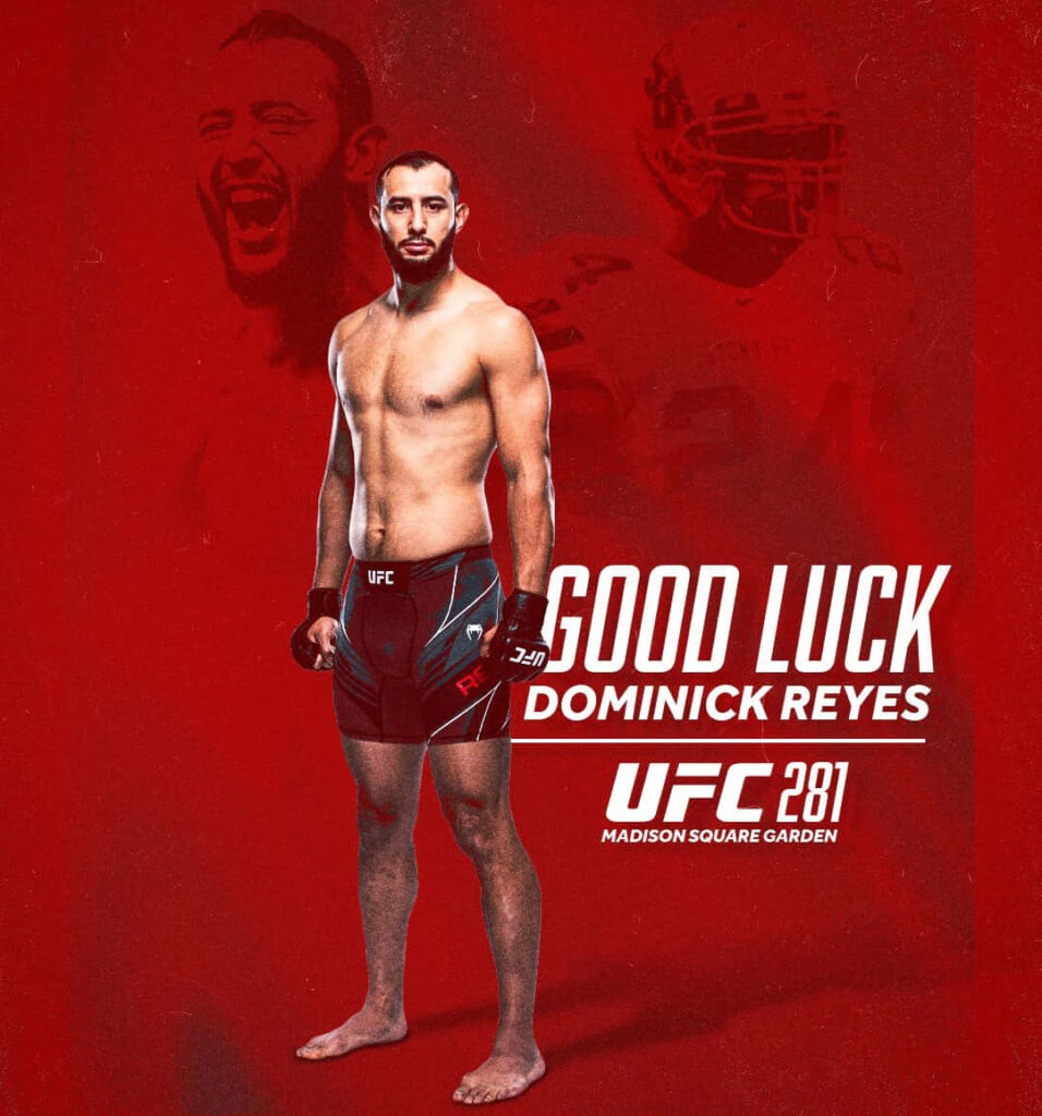 Dominick Reyes UFC 281 vibrant poster wallpaper red background motivational good luck message