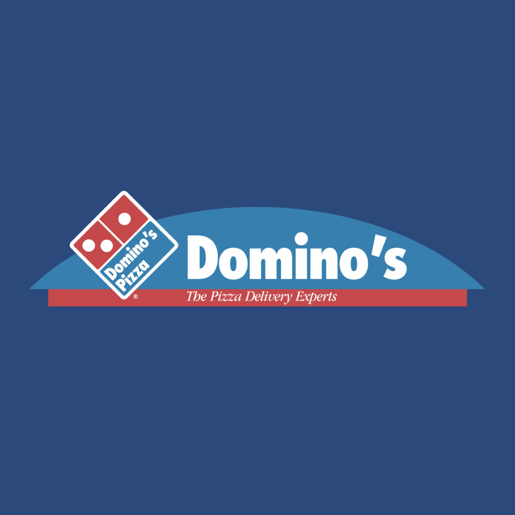 Dominos Pizza logo vector on solid blue background with bold white text modern wallpaper design