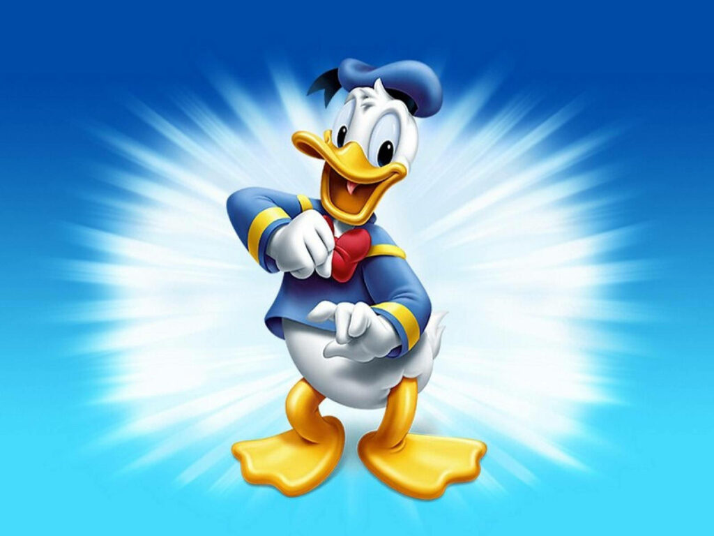 Donald Duck cheerful pose bright blue background classic cartoon charm playful wallpaper