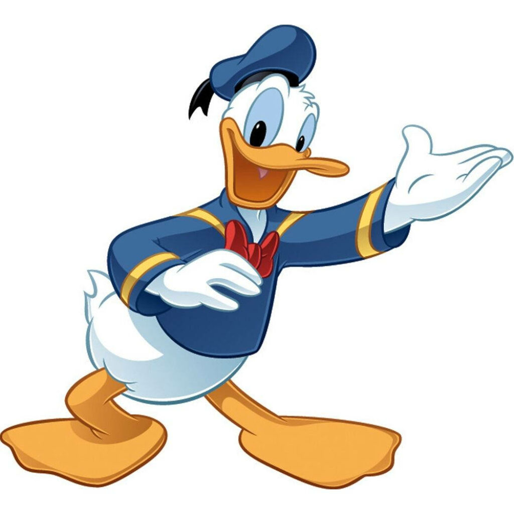 Donald Duck cheerful in classic sailor outfit waving friendly animated character wallpaper background