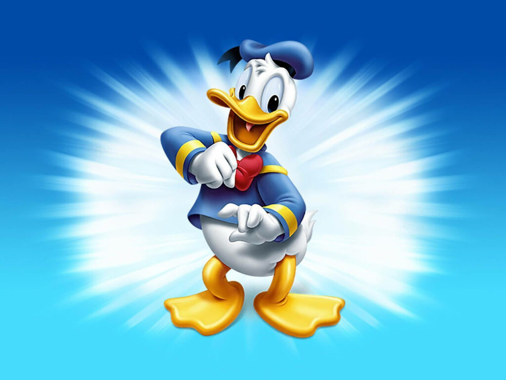 Donald Duck standing confidently with radiant vibrant background lively personality wallpaper