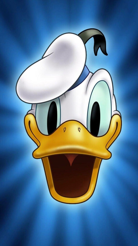 Donald Duck vibrant wallpaper playful animated expression wide-open mouth lively blue background
