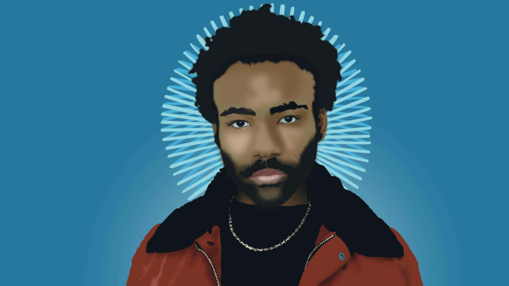 Donald Glover Digital Art: Vibrant Blue Wallpaper with Intricate Details