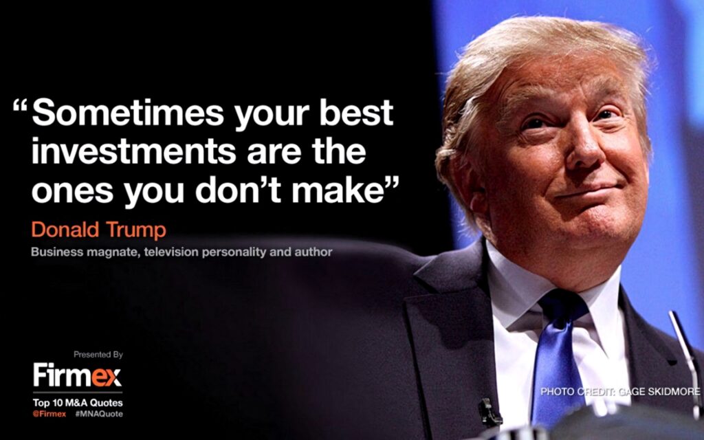 Donald Trump wallpaper with investment quote bold white text dark background financial wisdom