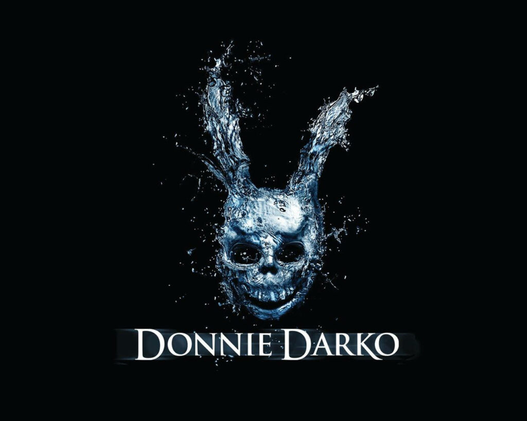 Donnie Darko wallpaper of Frank the Rabbit with liquid skull face on black surreal background