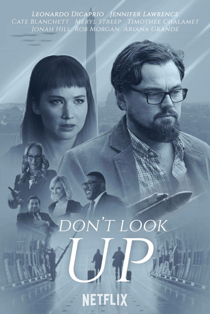 Stunning Don't Look Up Poster Wallpaper: Star-Studded Cast Design