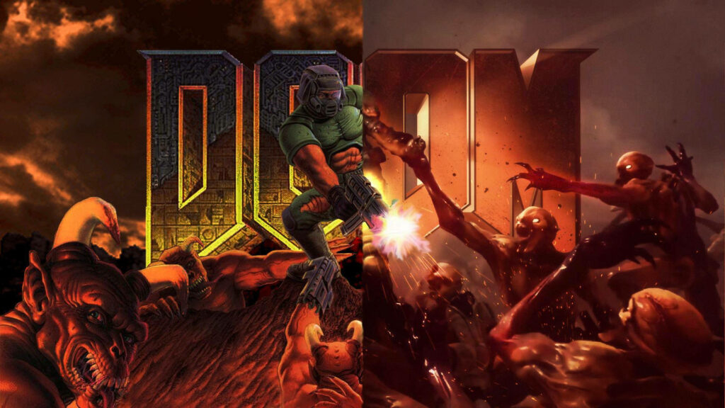 Brace Yourself for the Ultimate Battle: Doom Wallpaper Set in a Space Marine Facility on Mars