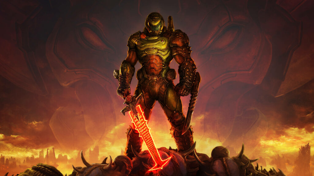 The Slayer Rises: Epic Doom Eternal Wallpaper for Your Gaming Desktop
