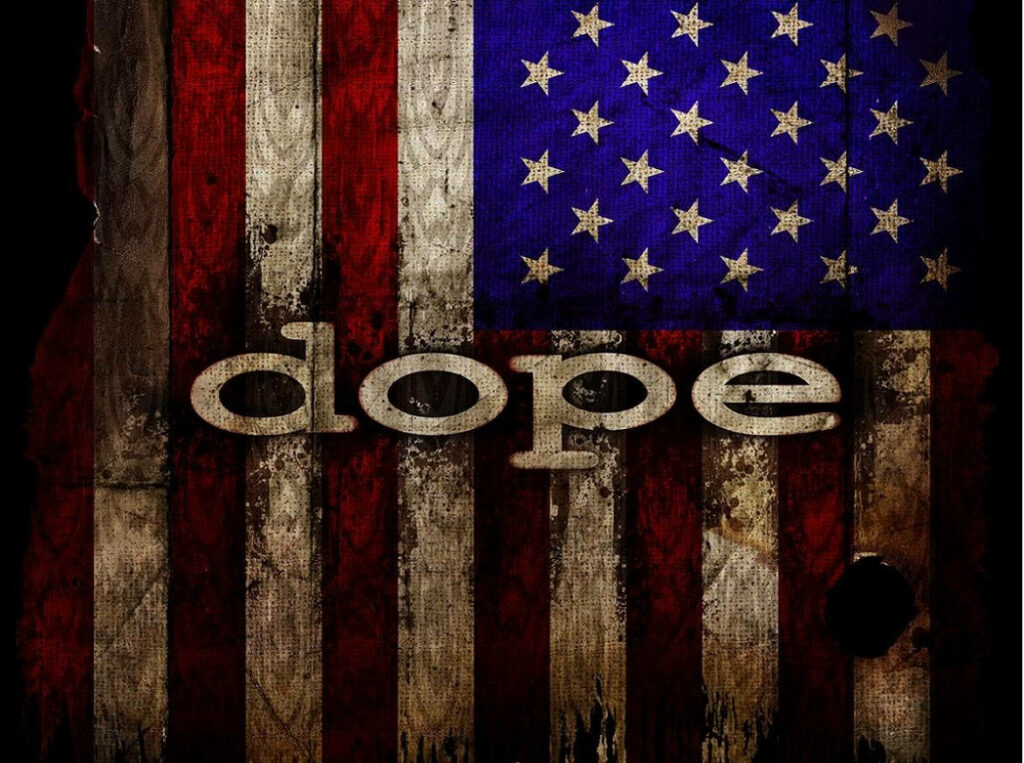 Dope Digital Collage: Amplifying Patriotism with a Hip American Flag Overlay Wallpaper