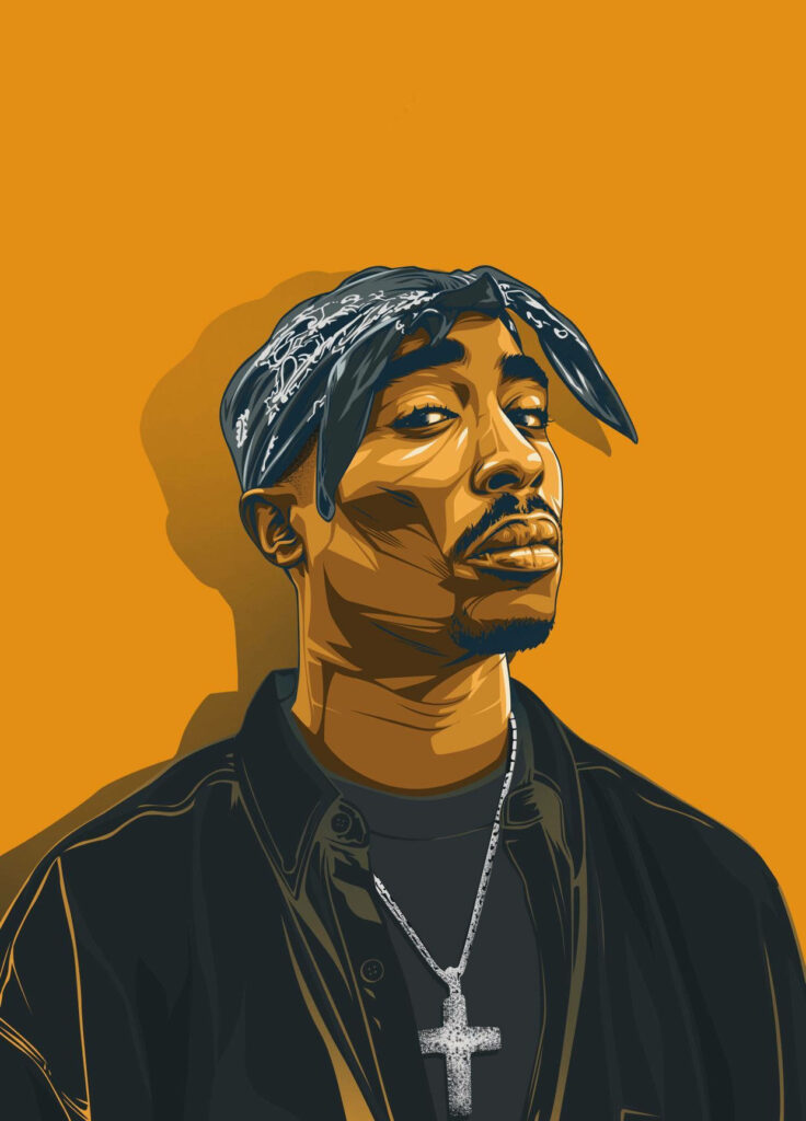 Iconic Rap Legend: Tupac's Timeless Cool on Vibrant Yellow Wallpaper