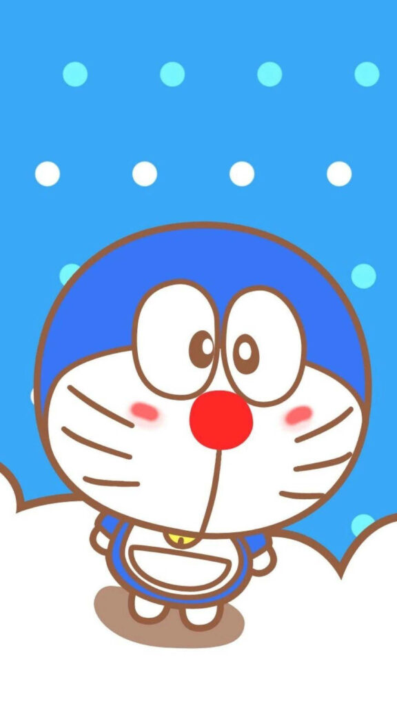 Whimsical Doraemon in a Playful Polka Dot Wonderland - Vibrant Background Image Wallpaper