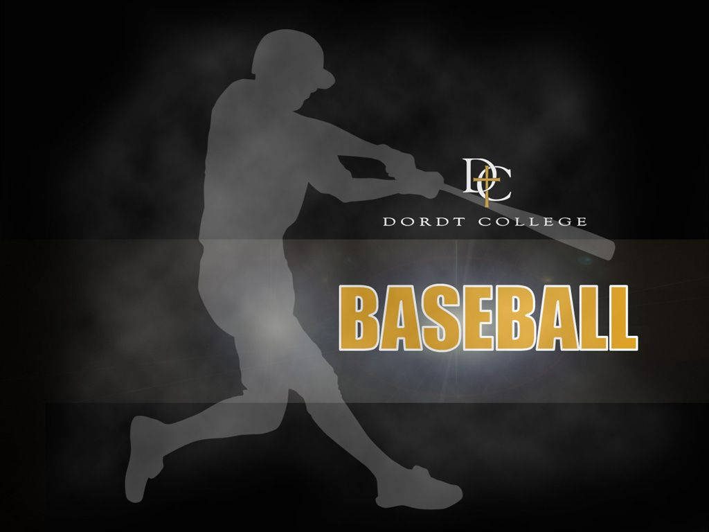 Dordt College baseball wallpaper with batter silhouette gold text and official school logo background