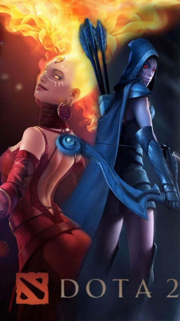 Dota 2 Heroines' Epic Android Wallpaper: Lina and Drow Ranger Ignite the Battle