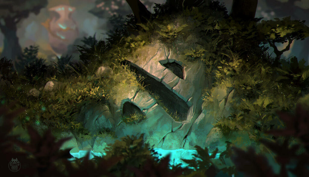 A Majestic Emblem: Engraved Dota 2 Logo on a Lush Tree Trunk Wallpaper