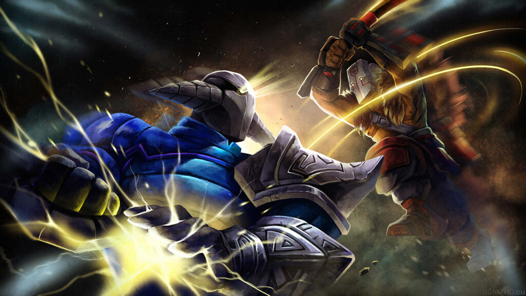 Battlefield Clash: Juggernaut Engages in an Epic Duel with Sven in Dota 2 Wallpaper