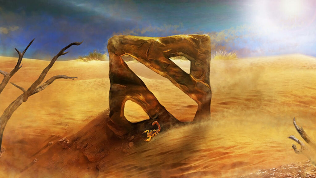 Dota 2's Emblem in a Majestic Desert Landscape Wallpaper