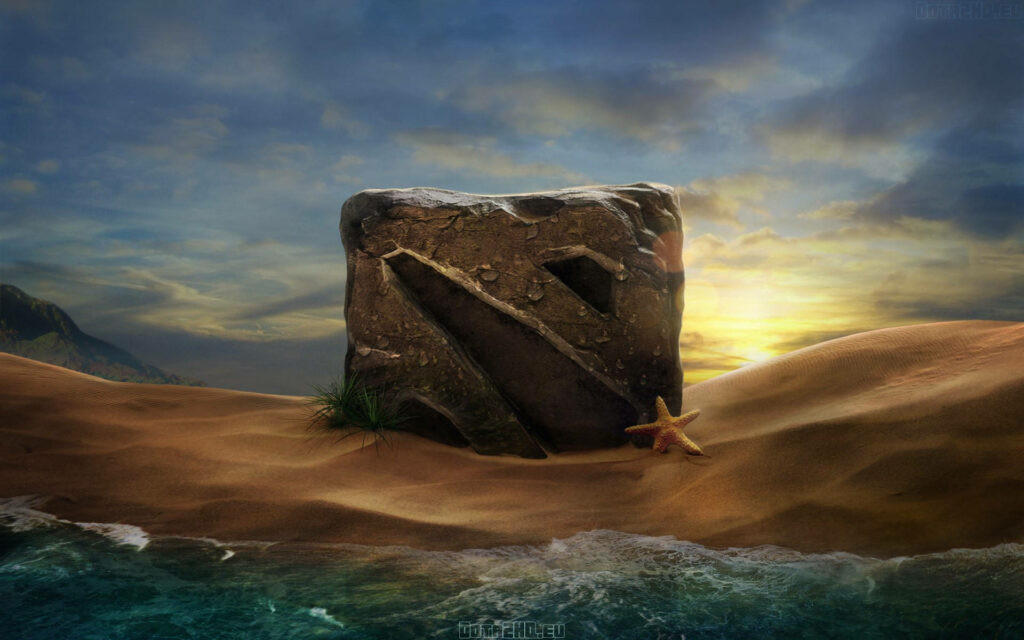 Dota 2 Logo: Immerse in the Beach Battle Wallpaper