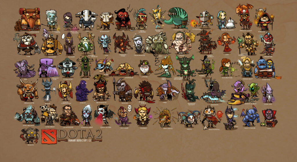 Dota's Chibi Champions: Immersive 4K Gaming Phone Wallpaper Showcasing the Complete Roster in Adorable Form!