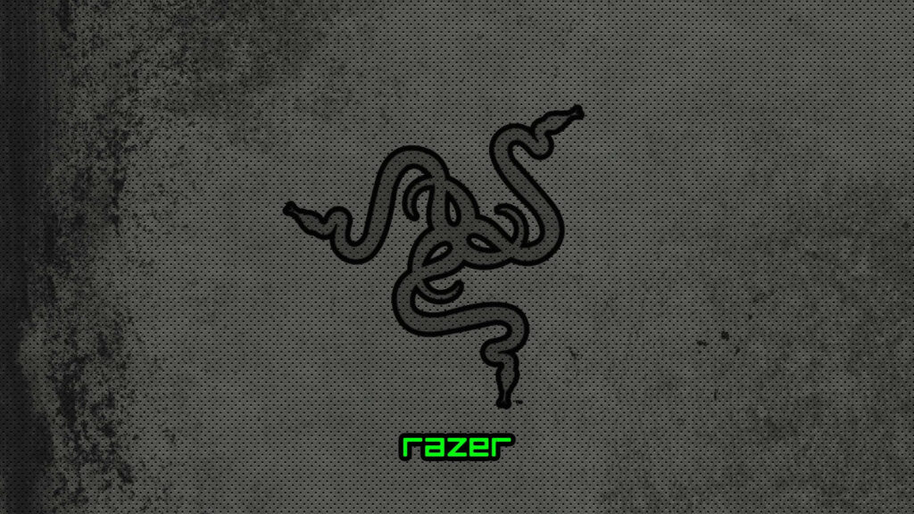 Razer Pc Wallpaper: Sleek Grayscale Design featuring Iconic Snake Logo on Textured Dotted Background