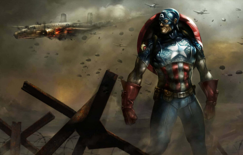 American Hero: A Stunning Dual Screen Background of the Iconic Captain America Wallpaper