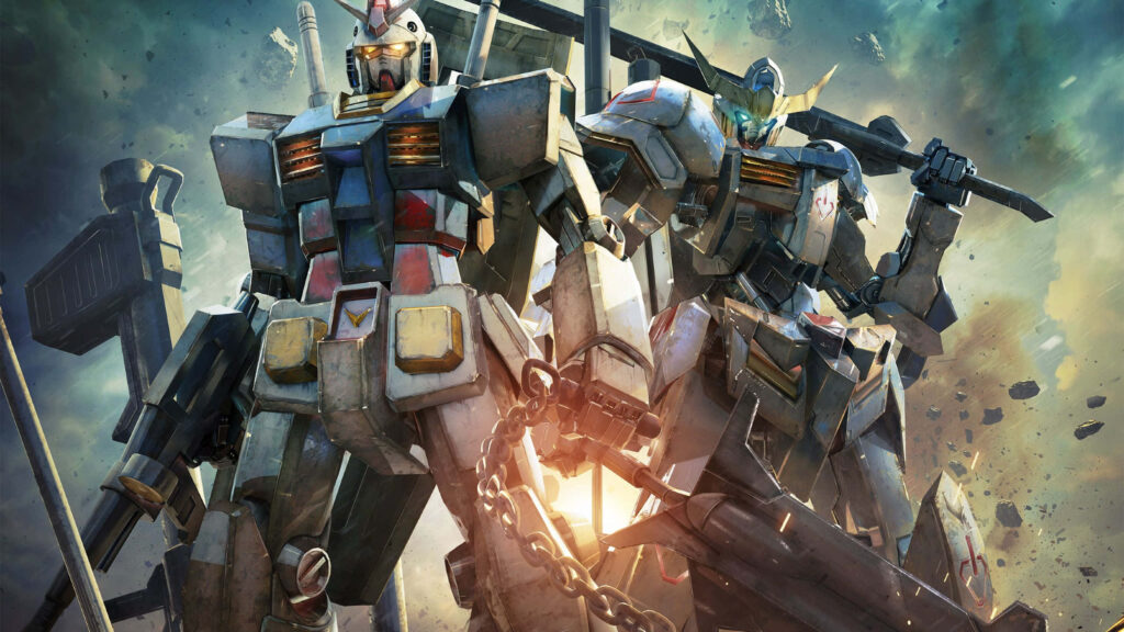 Double the Power: Two Armed Gundam Robots Battle at Sundown Wallpaper