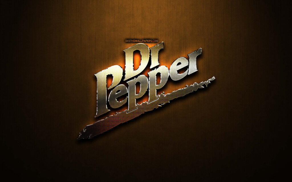 Dr Pepper logo wallpaper metallic design on dark brown textured background stylish modern font