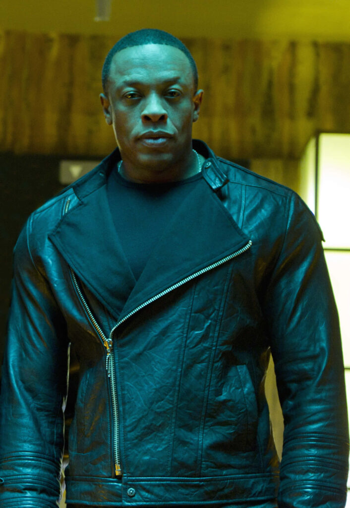 Dr. Dre Wallpaper: Confident Rapper in Leather Jacket, Studio Vibes