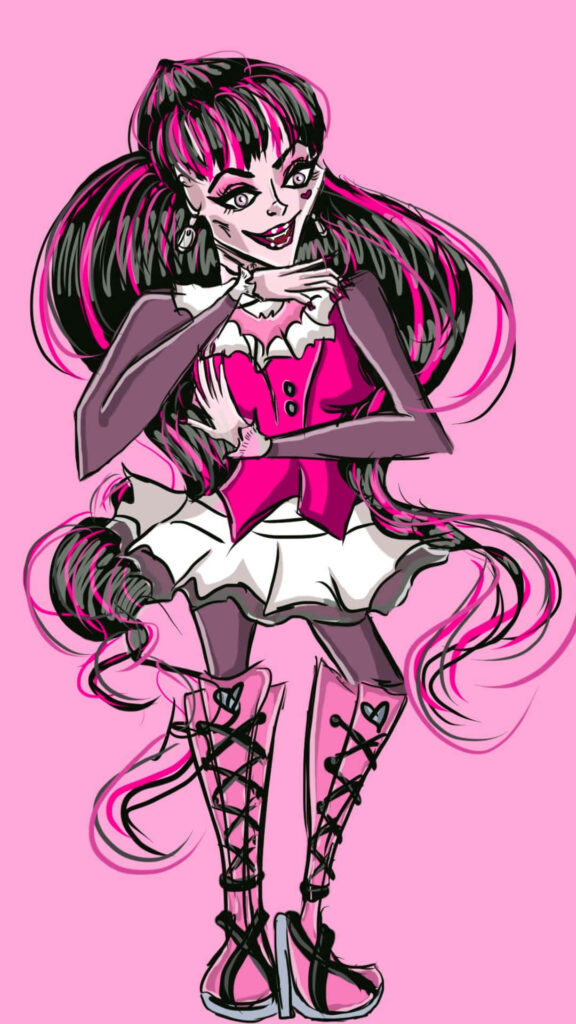 Draculaura Monster High wallpaper vibrant pink black outfit high ponytails stylish sketch art