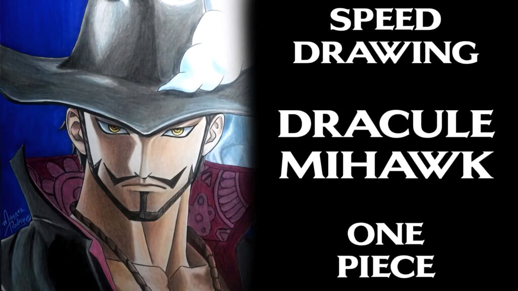 Dracule Mihawk One Piece wallpaper fierce swordsman detailed coat sharp eyes blue background