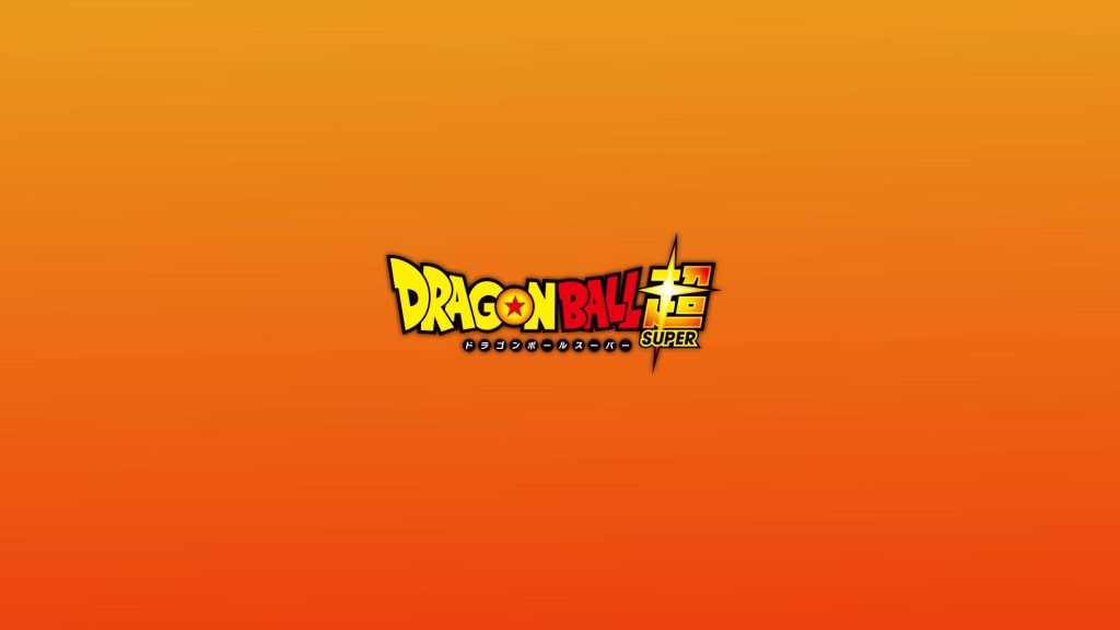 Dragon Ball Super logo wallpaper with yellow text and red star on vibrant orange gradient background