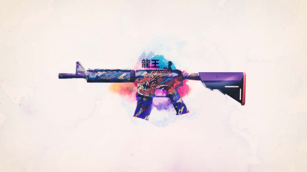 Dragon-themed M4A4 Dominance: A Colorful, Creative CS:GO 1080p Wallpaper with Oriental Flair