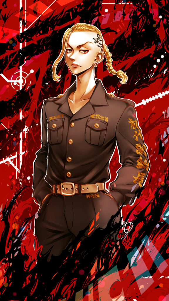 Draken Tokyo Revengers wallpaper bold red black background dynamic brush strokes intense