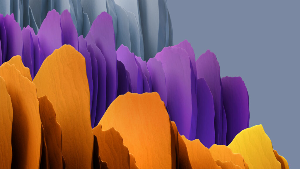 Majestic Vibrance: Captivating 4D Ultra HD Photo of Mesmerizing Purple, Gray, and Orange Cliffs Set Against a Dramatic Dark Gray Backdrop Wallpaper