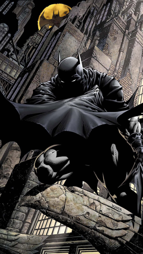 Batman Wallpaper: Intense Gotham City Scene with Bat-Signal Glow