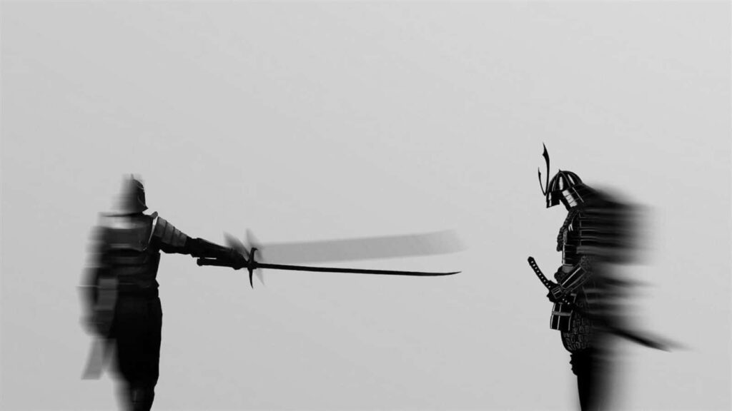 Dynamic Samurai Duel Wallpaper: Monochrome Intensity & Honor