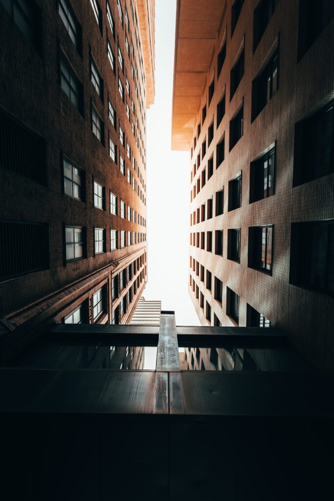 Geometric Wallpaper: Dynamic Bottom-Up View of Towering Buildings