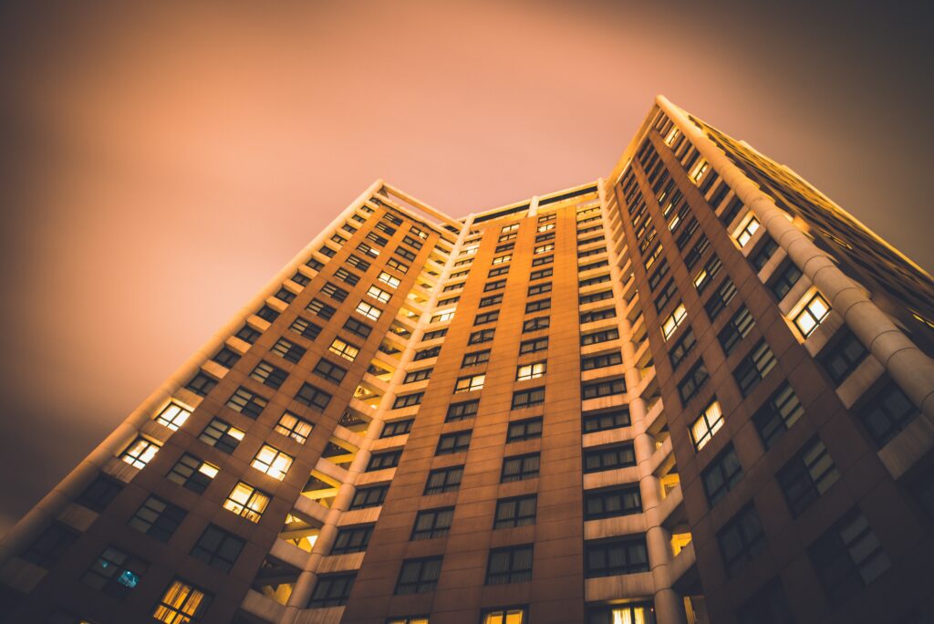 Stunning Building Facade Wallpaper: Dramatic Bottom-Up View
