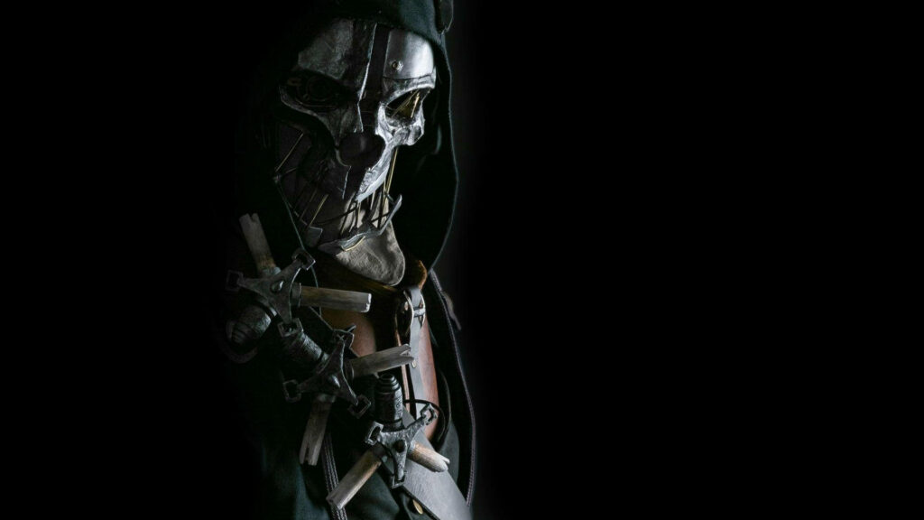 Dramatic Corvo Attano Wallpaper: Stealthy Icon in Dark Background