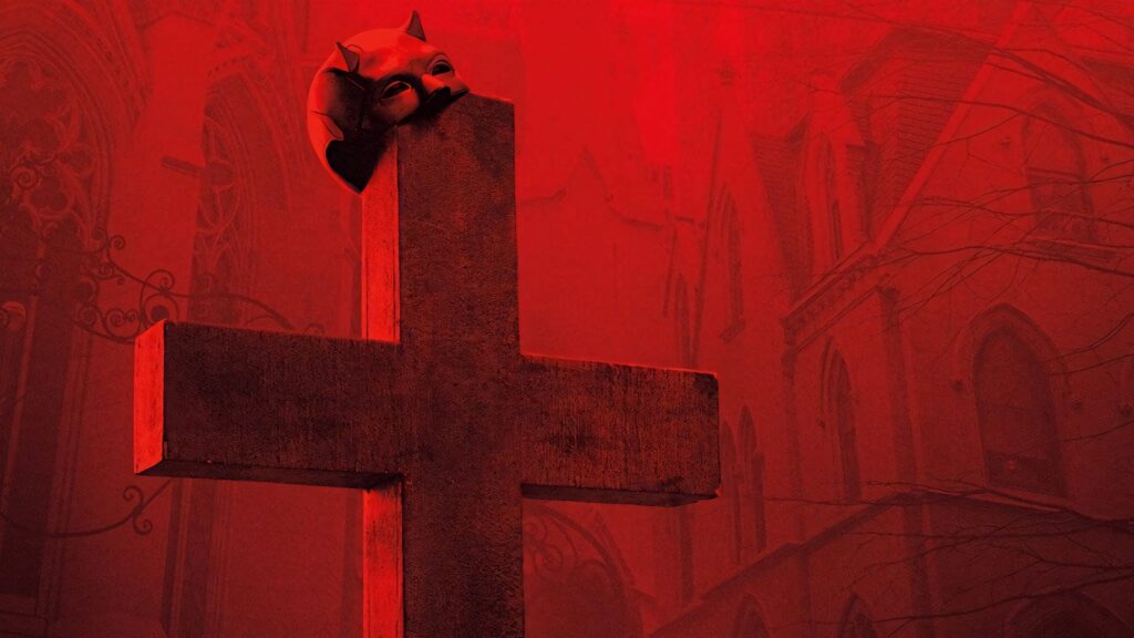 Daredevil Wallpaper: Dark Graveyard Scene with Bold Red Backdrop