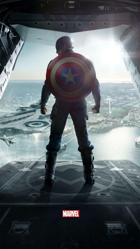 Leap of Heroism: Captain America's Epic Aerial Mission Wallpaper