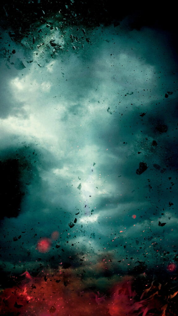 Dynamic HD Wallpaper: Dark Clouds & Suspended Debris at Sunset