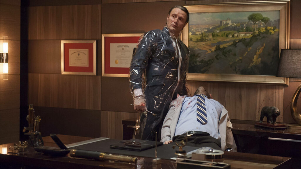 Hannibal TV Series Wallpaper: Dark Office Scene with Suspense