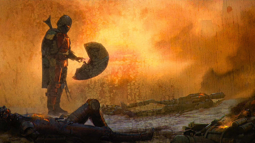 Epic Mandalorian & Grogu Wallpaper: Vivid Battlefield Scene