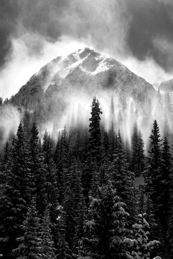 Monochrome Snow-Covered Mountain Landscape Wallpaper Background