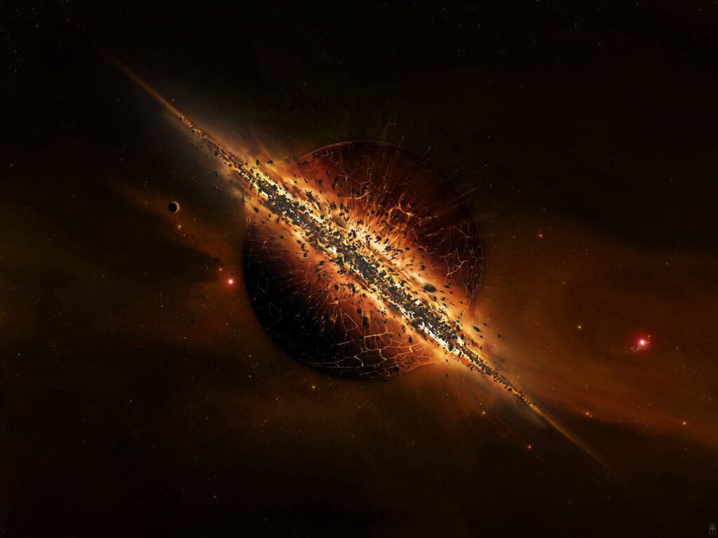 Dramatic Planet Explosion Wallpaper: Fiery Cosmic Visual Background