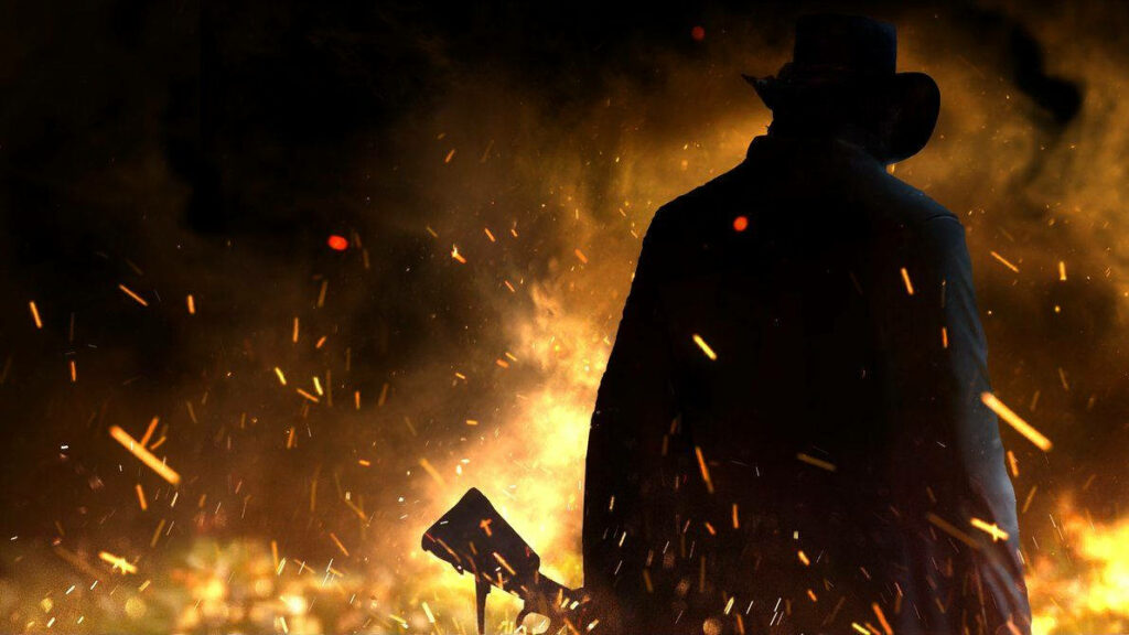 Wild West Gunslinger Wallpaper: Fiery Red Dead Redemption 2 Scene